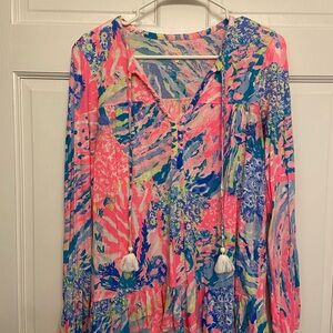 Lilly Pulitzer Pink, Blue & Green Abstract Print Top